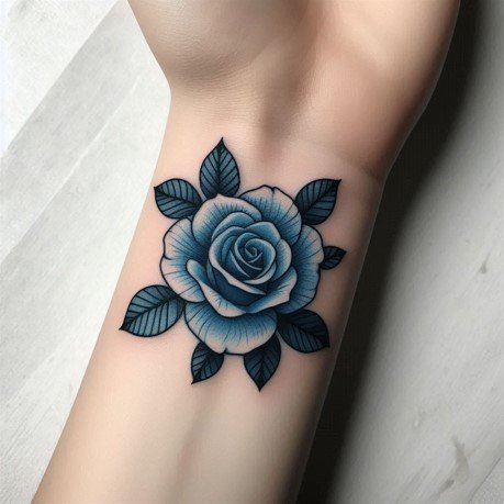Blue Rose June Birth Flower Tattoo
