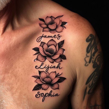 Flower Tattoo with Grandkids Names