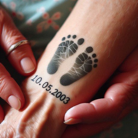 Footprints with Birthdates Tattoo