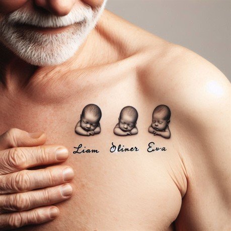 Grandchildren Name Tattoo on Chest