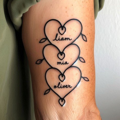 Heart Names Chain Tattoo