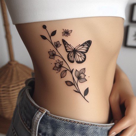 Honeysuckle and Butterfly Tattoo