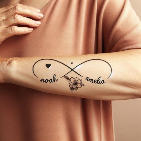 Infinity Symbol with Names & Heart Tattoo