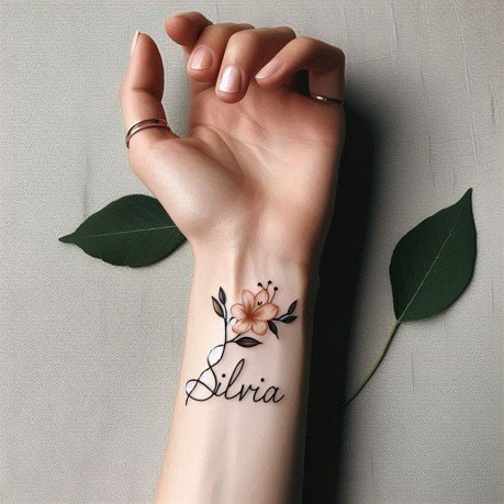 June Birth Flower Tattoo with Name 2