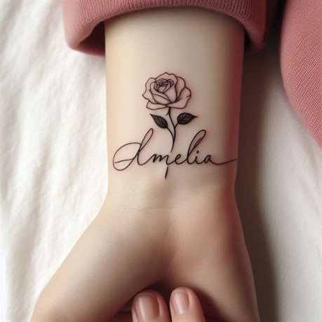 June Birth Flower Tattoo with Name