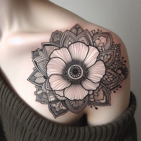 Mandala style august birth flower tattoo design