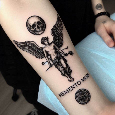 Memento Mori Icarus Tattoo on the forearm