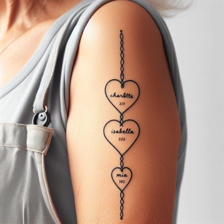 heart name chain tattoo for grandchildren