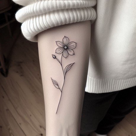 minimalist fine line Single Stem June Birth Flower Tattoo on the forearm