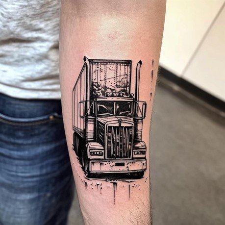 18 wheeler trucker tattoo design