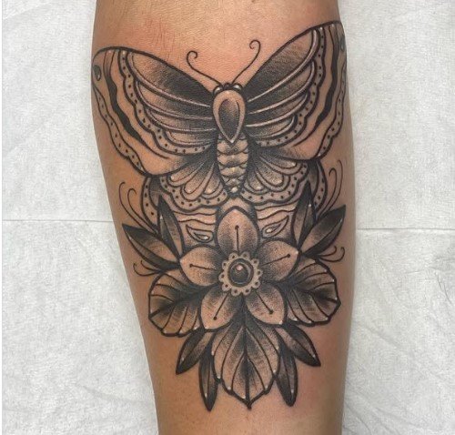Butterfly and Flower Tattoo