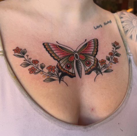 Chest Butterfly Tattoo