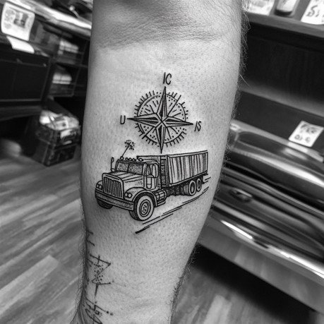 Compass and Direction Tattoo for truck driver