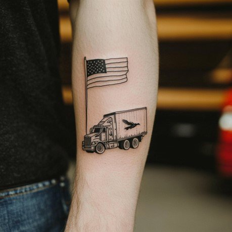 Eagle and American Flag-Inspired Trucker Tattoo