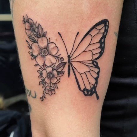 Half Butterfly Half Flower Tattoo