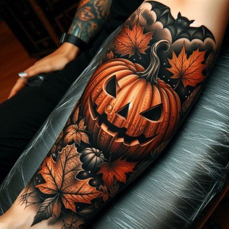 Halloween pumpkin Tattoo on the forearm