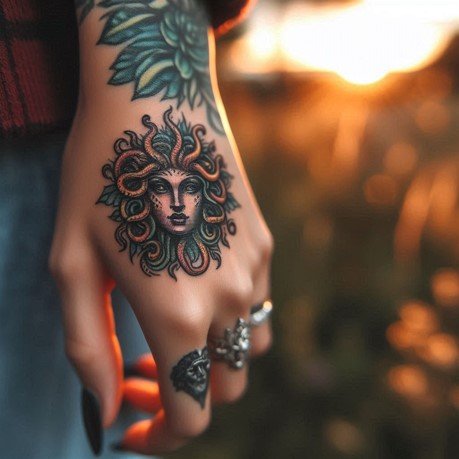 Medusa tattoo on the hand