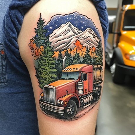 Mountain and Nature-Inspired Truck Driver Tattoo