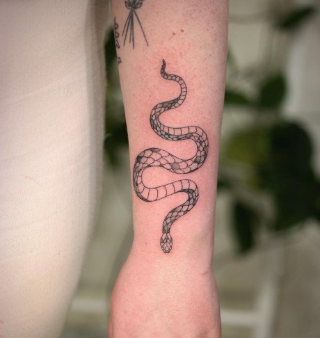 Snake Line Tattoo On Lower Arm