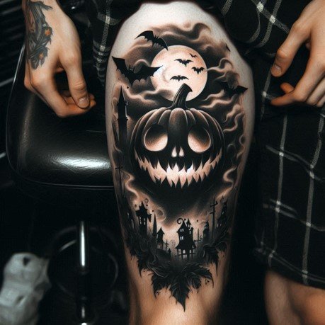 Spooky Halloween Tattoo on the leg