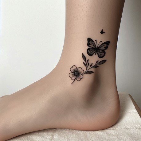 butterfly and flower ankle tattoo