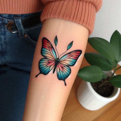 colored butterfly tattoo female