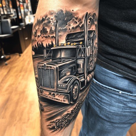 cool trucker tattoo for driver