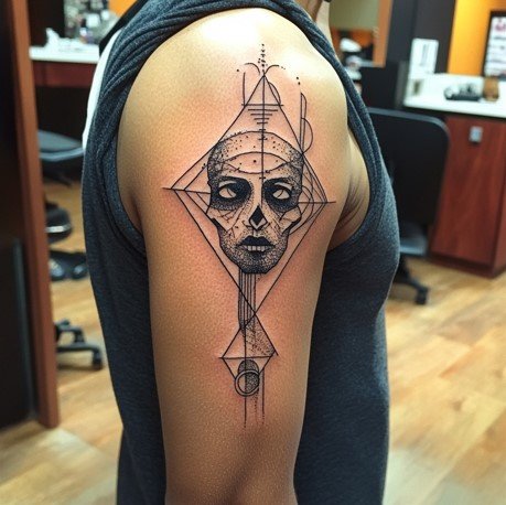 geometric tattoo design on men upper arm