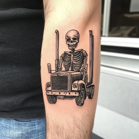 skeleton truck driver tattoo