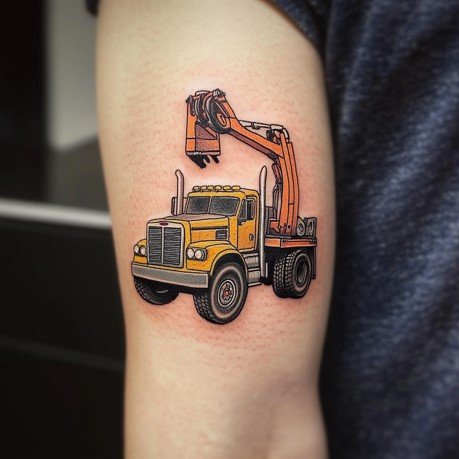 tow truck tattoo on the arm