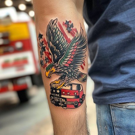 truck driver tattoo on arm