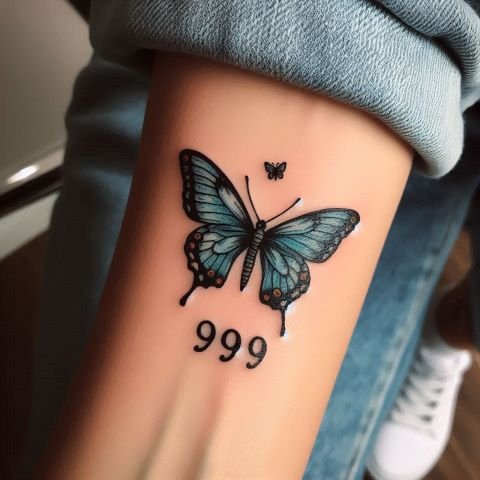 999 Butterfly Tattoo on arm