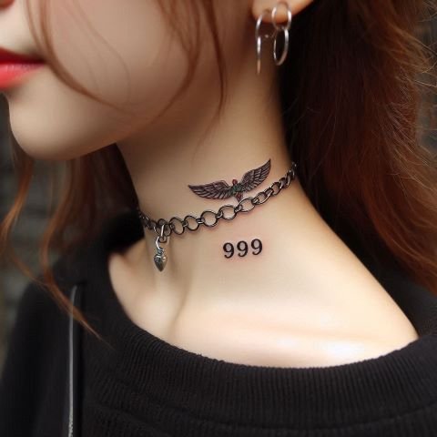 999 tattoo design on the neck