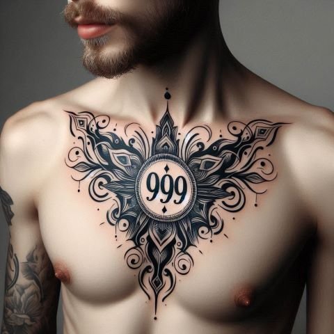 999 tattoo on the men chest