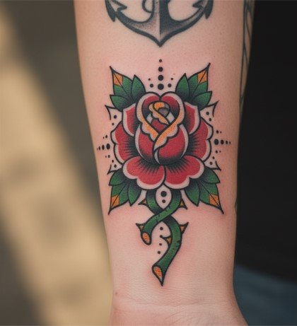 American Traditional Flower Tattoo