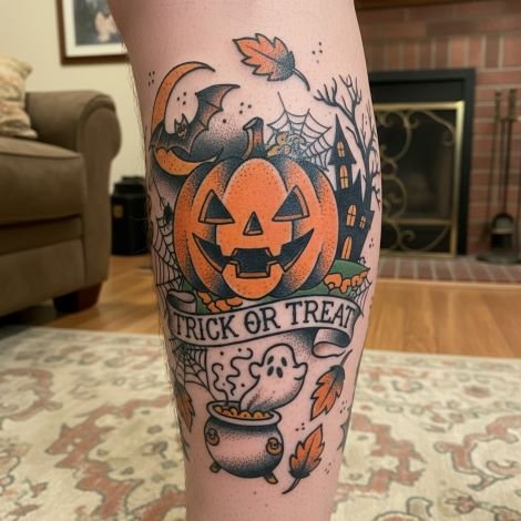 American Traditional Halloween Tattoo