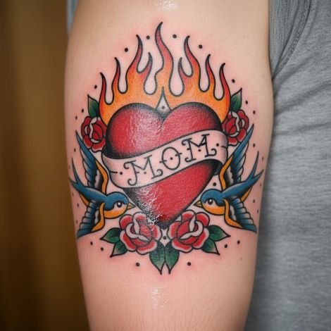 American Traditional Heart Tattoo