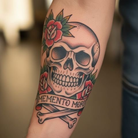 American Traditional Skull Tattoo