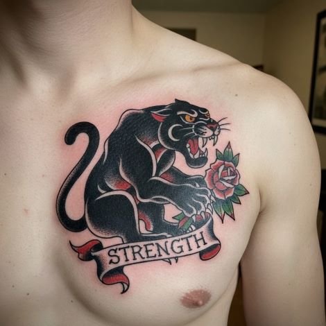 American Traditional panther Tattoo