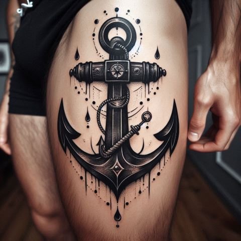 Anchor Thigh Tattoo