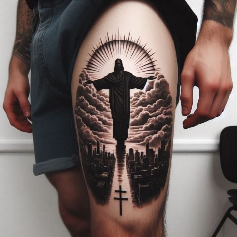 Christian Thigh Tattoo