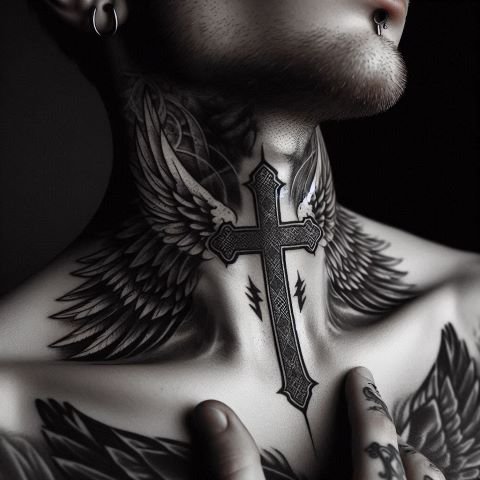 Cross Throat Tattoo for Men