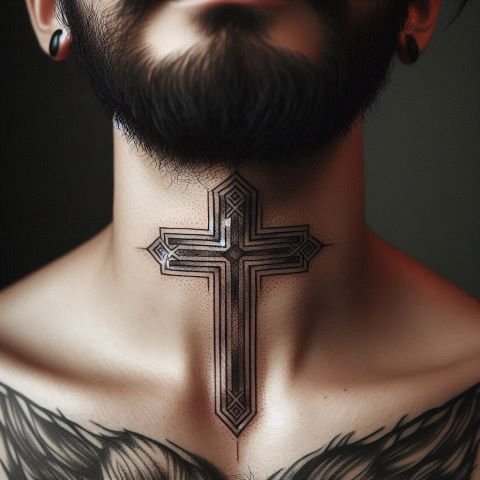 Cross Throat Tattoo