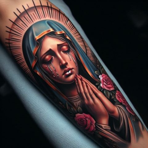 Crying Virgin Mary Tattoo