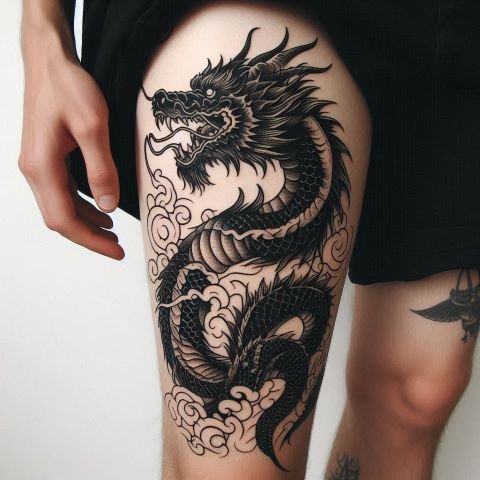 Dragon Thigh Tattoo for Men