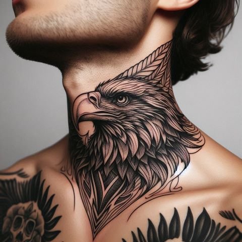 Eagle Throat Tattoo for Men