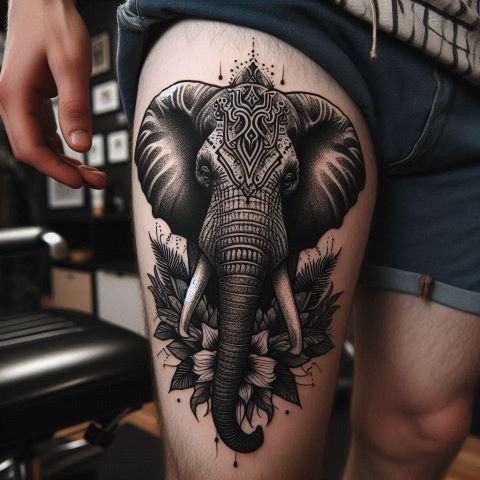 Elephant Thigh Tattoo for Men
