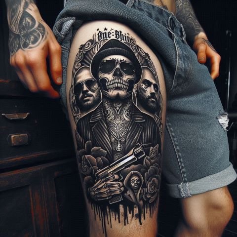 Gangster Thigh Tattoo for Men