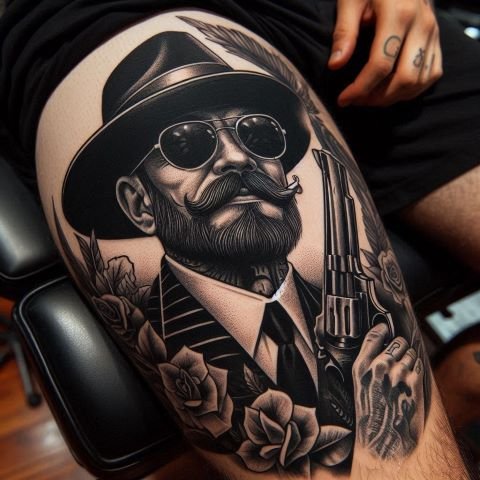 Gangster Thigh Tattoos for Men