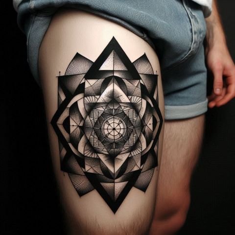 Geometric Thigh Tattoo